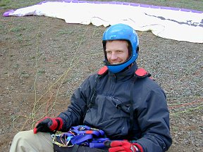 Dane parawaits out a light April snow on Hat Creek Rim